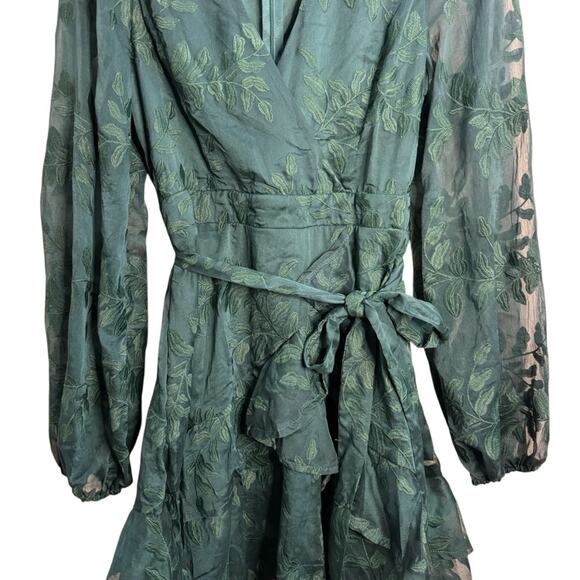 Lulus Inclined To Romance Emerald Green Floral Embroidered Mini Dress NWT - Picture 6 of 11